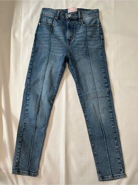 Revice High Rise Front Seam Jeans Medium Wash Slim Straight Y2K Denim Model